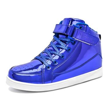Imagem de IGxx Sapatos De Lantejoulas Para Meninos, Moda Infantil, Azul Brilhante, Tênis Cano Alt...