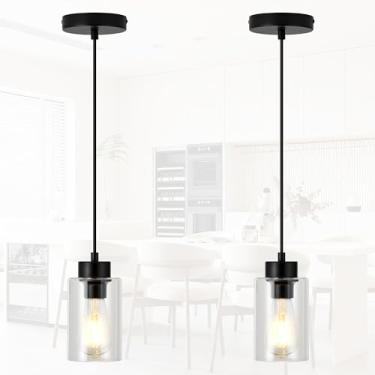 Imagem de Luminária pendente moderna, luzes pendentes pretas foscas, ilha de cozinha, iluminação pendente de casa de fazenda para sala de jantar, quarto, bar, escritório, pacote com 2