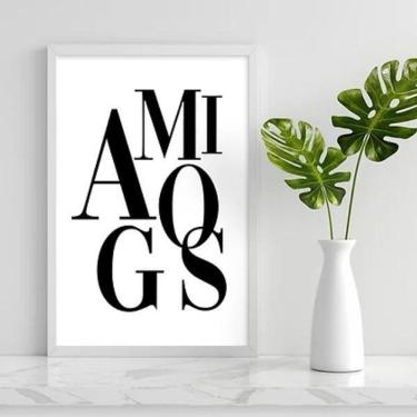 Imagem de Quadro Decorativo Palavra Amigos 33X24Cm - Madeira Branca