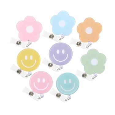 Imagem de 8 carretéis de crachá retráteis, carretéis de crachá de enfermeira com sorriso fofo e flor, etiqueta colorida de acrílico para equipe de enfermagem, hospital, professor, pediatria, farmácia, uso