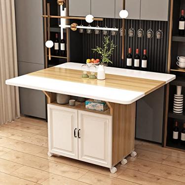 Imagem de Mesa de cozinha dobrável, mesa de jantar de folhas caídas, mesa de cozinha móvel multifuncional Woodon, mesa com rodas e porta de armário, para espaços pequenos, sala de jantar, 120 cm (A)/a