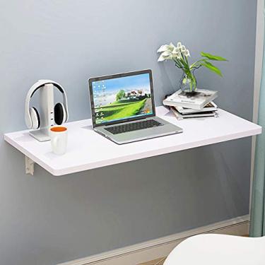 Imagem de Mesa de trabalho dobrável de parede, mesa de madeira, flutuante, dobrável, para laptop, acessório perfeito para garagem, escritório, lavanderia, bar, cozinha, sala de jantar (branca