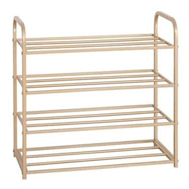 Imagem de Prateleira de sapato, organizador de sapato, 4 camadas, sapateira, prateleira de ferro forjado, organizador de sapatos para entrada, corredor, armário, quarto, sapato, suporte (cor: dourado, tamanho