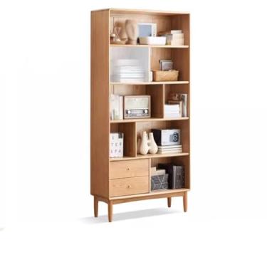 Imagem de EESHHA Estante de livros de madeira maciça, estante de carvalho nórdico, moderna, minimalista, sala de estar, armário de armazenamento, porta de vidro, prateleira, organizador