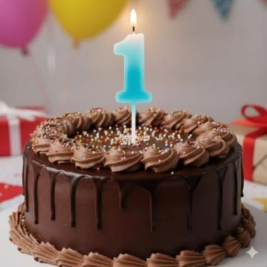 Imagem de Vela De Aniversário Design Número Com 7Cm Silver Festas Azul Claro (Número 1)