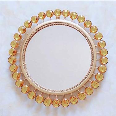 Imagem de Espelho redondo europeu de ferro forjado para pendurar na parede espelho de maquiagem espelho de maquiagem espelho decorativo (cor: preto tamanho: 78 cm)