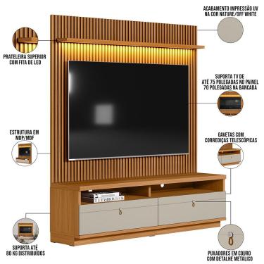 Imagem de Rack Para Sala de Estar com Painel Ripado Para TV 75 Pol Orizon L05 Nature Off White - Lyam Decor