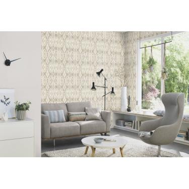 Imagem de Papel de Parede Barbara Home Estilo Ikat Cinza e Bege 560558