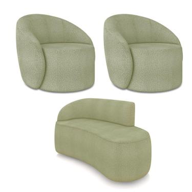 Imagem de Sofá 2 Lugares Orgânico 140cm Morgan E 2 Poltronas Lua Bouclê Pistache D03 - D'rossi