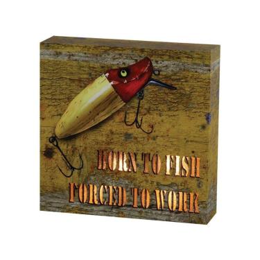 Imagem de Quadro decorativo NTK iluminado com temática de pesca na medida de 15cm Born to fish-Unissex