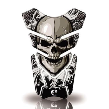 Imagem de Protetor De Tanque Adesivo Moto Honda Yamaha Suzuki Caveira Preta Cinza