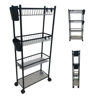 Imagem de Carrinho 4 Prateleira Organizador Multiuso Banheiro Higiene Ganchos E Escorredor Cozinha Tempero Mantimentos Lavanderia
