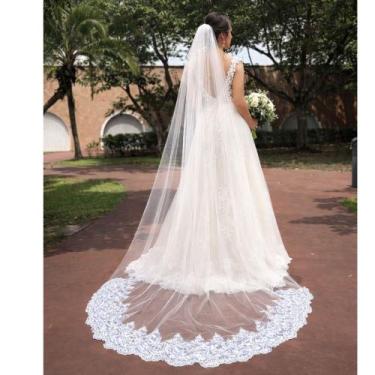 Imagem de Véu 2, 3, 4 e 5 Metros Longo C/ Renda E Pente Mantilha Noiva Tulê V3 -