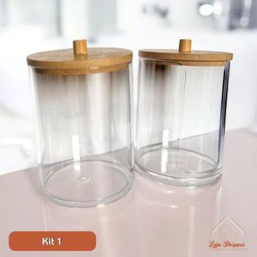 Imagem de Kit Porta Algodão e Cotonetes com Tampa de Bambu Acrílico  Vários Mode