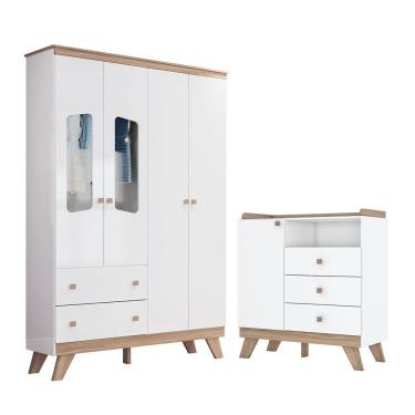 Imagem de Jogo De Quarto Infantil Confete Com Guarda Roupa E Cômoda Branco-jequitibá - Móveis Hen...