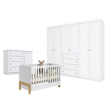 Imagem de Quarto De Bebê Americano 6 Portas Com Berço Americano Mini Cama Fantasia Branco Acetinado Qmovi Henn