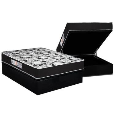 Imagem de Cama Box Baú Casal: Colchão Espuma D45 Luckspuma Gran Luck Pro + Base Crc Suede Black(138X188)