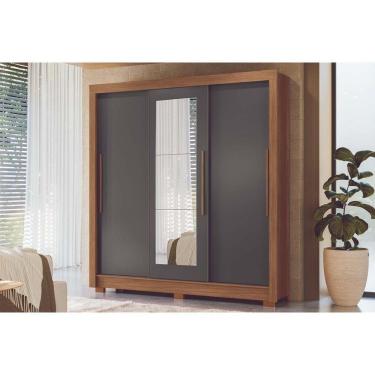 Imagem de Guarda Roupa Casal 3 Portas De Correr (1 C/ Espelho) E 2 Gavetas C/ Pés Maringá Jatobá/grafite - Santos Andirá