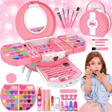 Imagem de Kit de maquiagem MINIFUN para meninas de 3 a 12 anos com 66 peças lavá