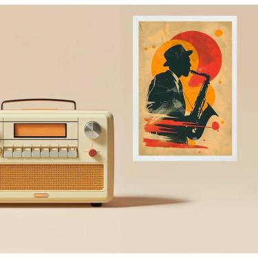 Imagem de Quadro Decorativo Saxofonista - Aquarela 24X18Cm