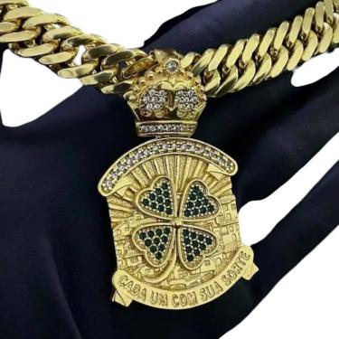 Imagem de Cordão 13Mm Grumet + Pingente Trevo - Banhado A Ouro 18K