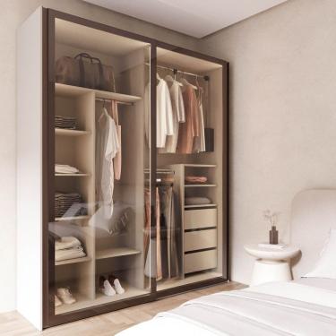 Imagem de Guarda Roupa Modulado 100% Mdf 2 Portas Reflecta de Correr Orion Cabecasa Madeiraoriginals Aveia/Reflecta