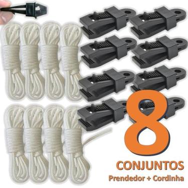 Imagem de Kit Completo 08 Clipes Amarração de Lonas e Tendas + 8 cordinhas Corde
