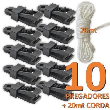 Imagem de Kit 10 Clipes Prendedores p/ Amarração de Lonas e Tendas + 20mts de co