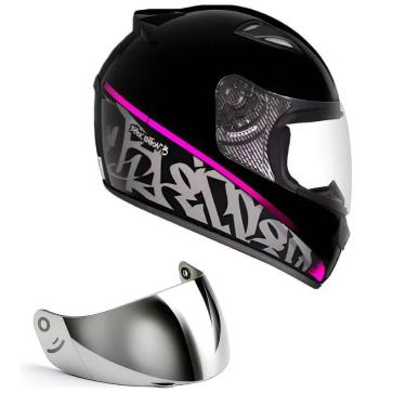 Imagem de Capacete Ebf New Spark Black Edition 3 Preto e Rosa Mais Viseira Prata-Masculino