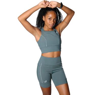 Imagem de Short Feminino Indrills Fitness Com Compressão e Bolsos Para Corrida Treino Academia Cinza Crômio-Feminino