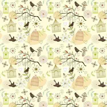 Imagem de Papel De Parede Gaiola E Pássaros Amarelo Claro Adesivo Sala