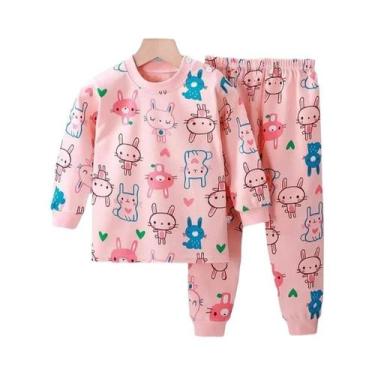 Imagem de Conjunto De Pijama Infantil De Algodão, Calças Longas, Tamanhos Médio 