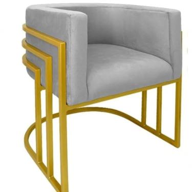 Imagem de Cadeira Poltrona Luxo Base De Metal Tripla Dourado Sala De Jantar Recepção Veludo Prata Do Lar Móveis E Decoração