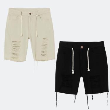 Imagem de Kit 2 Bermuda Jeans Masculina Destroyed com Elastano e Bolsos Funcionais-Masculino