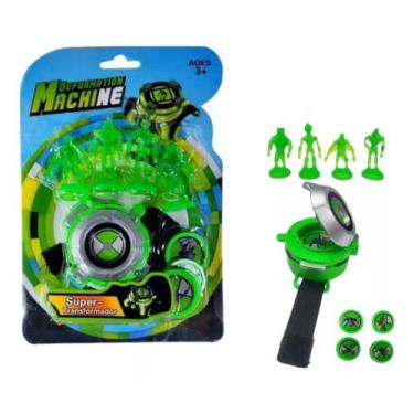 Imagem de Relógio Lançador Luz Som Ben 10, 4 Bonecos e 4 Discos Omnitrix - Machi