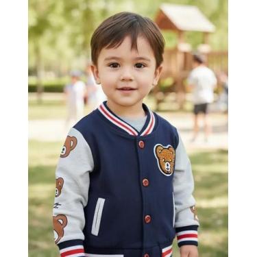 Imagem de Casaco Jaqueta Raglan Baseball Urso Infantil Criança Bebê - Modas Fagu