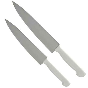 Imagem de Kit 2 Faca Cozinha Profissional Afiada Aço Inox Cabo Branco - Vale Imp