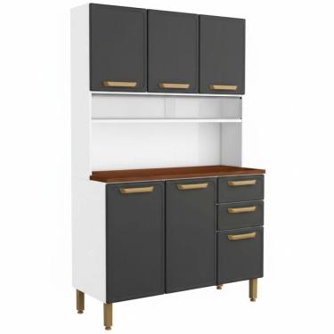 Imagem de Kit Armário Cozinha em aço Bertolini Bella 6 portas 2 gavetas, largura de 120 cm R715690253 Branco Grafite