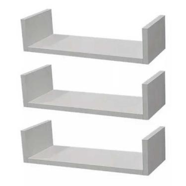 Imagem de Jogo Com 3 Prateleira Em U 70x20 Quarto Sala Cozinha Mdf Branco - Deco