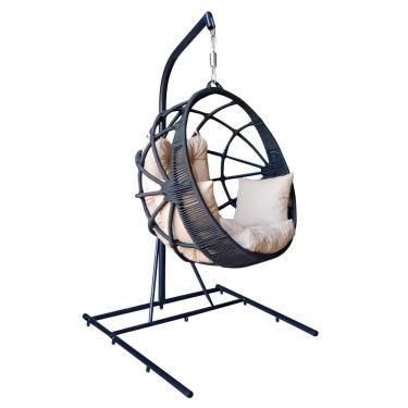 Imagem de Balanço Ninho Suspenso Trama Em Corda Estrutura Alumíno Estofado Impermeável - Preto