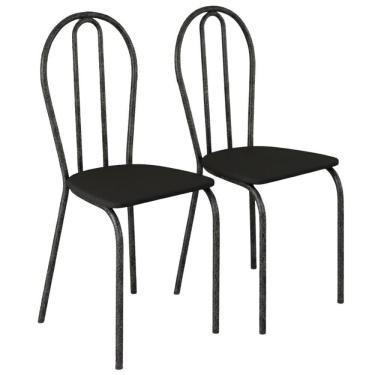 Imagem de Kit 02 Cadeiras Tubular America 004 Cromo Preto Assento Preto Artef Preto
