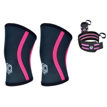 Imagem de Kit Joelheira Alta Performance 7mm Nc Extreme ( Par ) + Munhequeira (Par) - Preto/Rosa-...