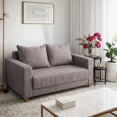 Imagem de Sofá Requinte Namoradeira 2 Lugares 1.40m Estofado Com Fibra Siliconada Conforto Premium Bege