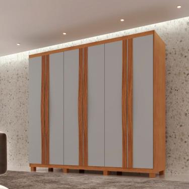 Imagem de Guarda Roupa Casal Dunas 6 Portas E 2 Gavetas Mdf Moderna Naturalle/off White Com Pés