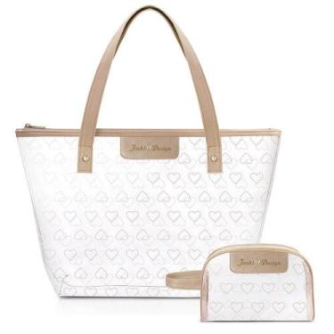 Imagem de Kit Bolsa Shopper E Necessaire Transparente Love Dourado - Jacki Desig