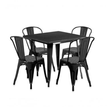Imagem de Conjunto Mesa Tolix 80cm Com 4 Cadeiras  Design Industrial Preto - DEC