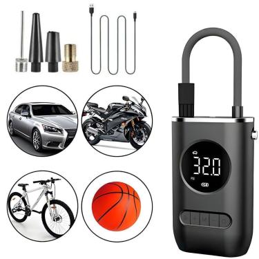 Imagem de Mini Compressor Calibrador de Pneu Portatil Digital Para Carro Moto Bike Bola Recarregavel-Unissex