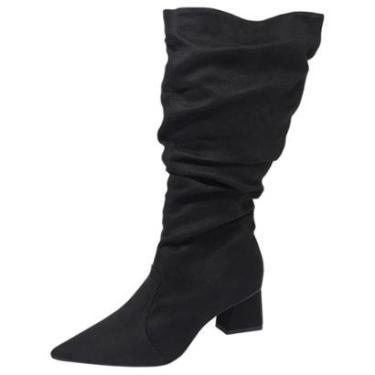 Imagem de Bota Feminina Salto Bloco Baixo Bico Fino Confortavel Cacci-Feminino