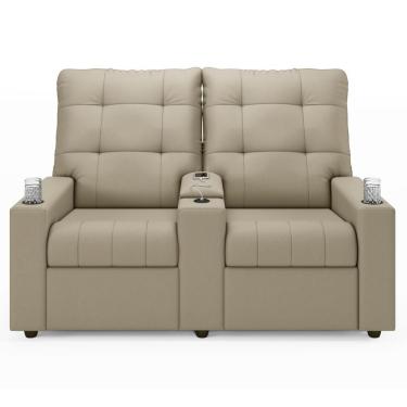 Imagem de Poltrona De Cinema Reclinável 2 Lugares Baú Usb Mallie Fh9 Veludo Bege - Mpozenato