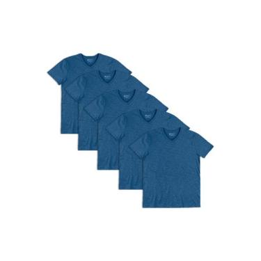 Imagem de Kit 5 Camisetas Básicas Masculina Flamê Com Decote V - Hering, G, Azul